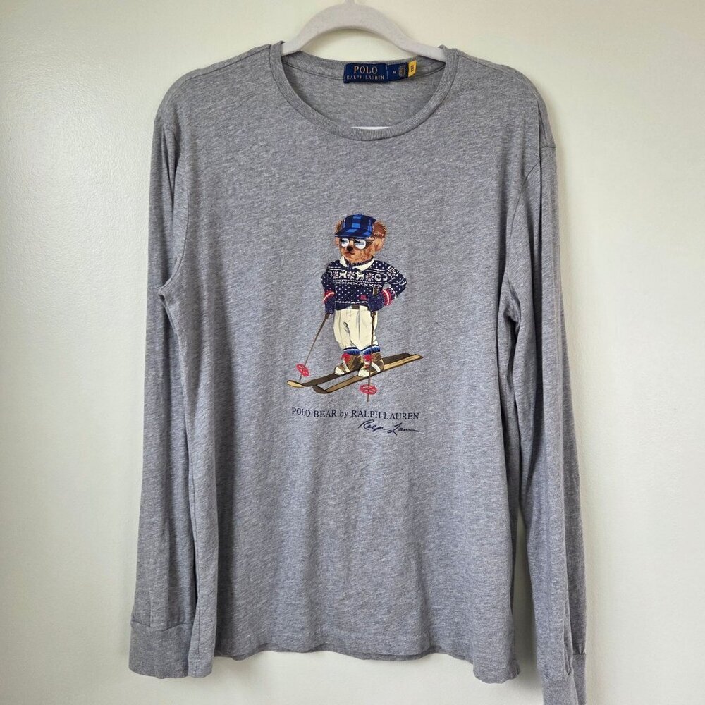 Polo Ralph Lauren Men's Ski Polo Bear Graphic Long Sleeve T-Shirt Medium